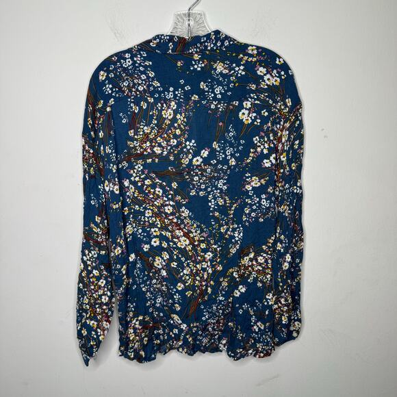 Nine West Jeans Floral Button Front Blouse XXL Teal Realm Tumbling Flowers NWT - Picture 2 of 9